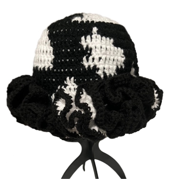 ThreadsByHannah Handmade Black and White Ruffle Hat - Picture 2 of 9